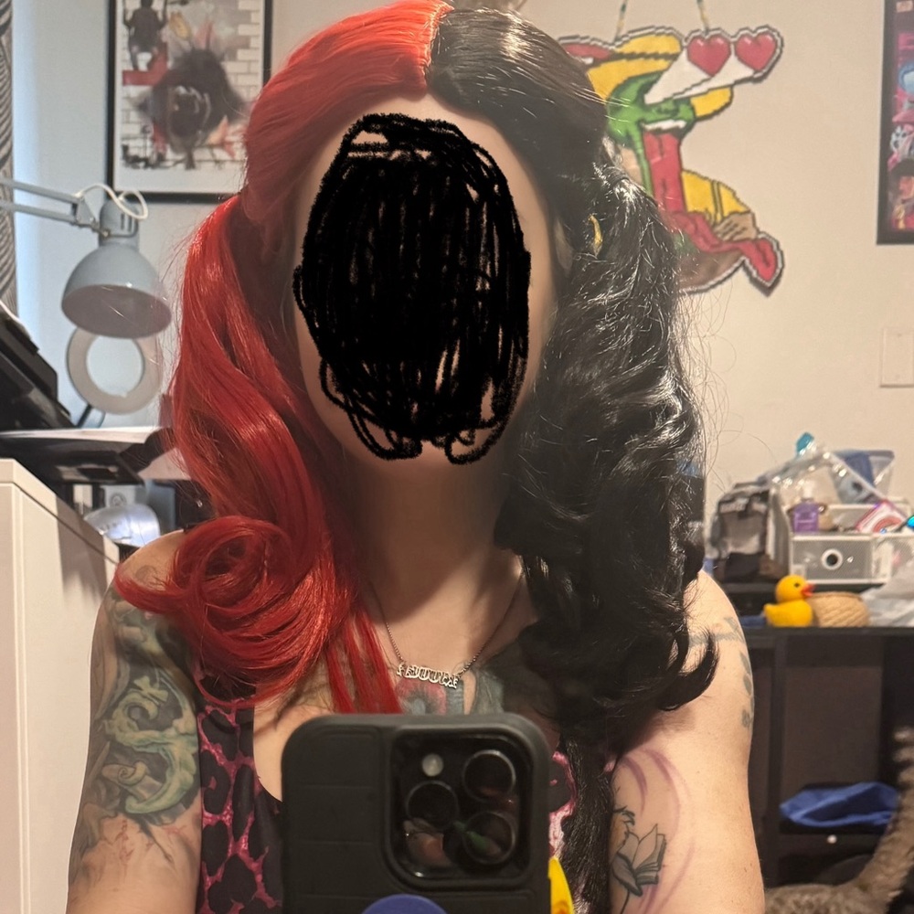 Vibrant Red and Black Split Wig